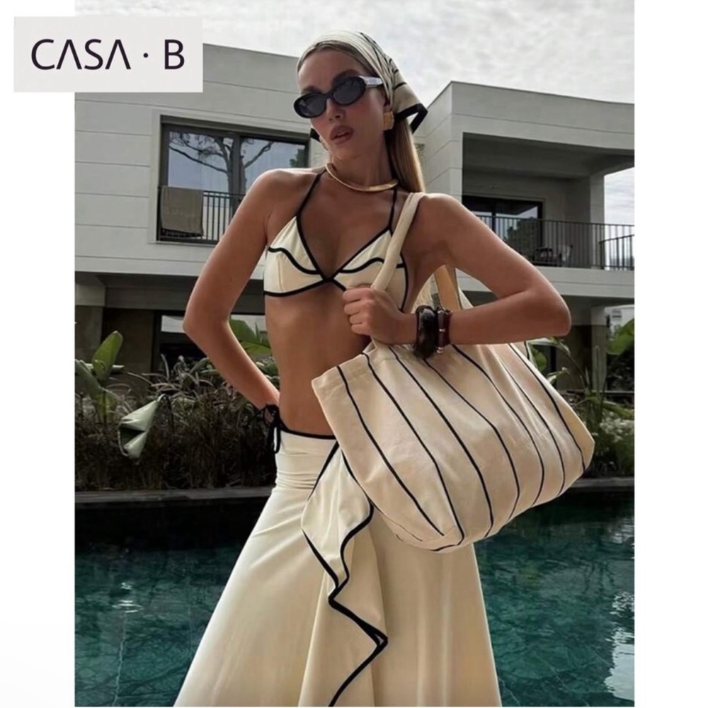 SOON💫to CASA B| The Soléa Riviera White and Black Trim Bikini Set - Picture 3 of 7